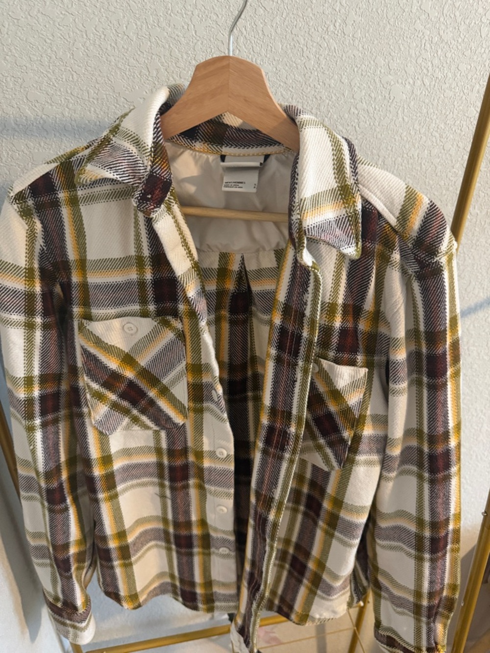 Plaid Button-Up Shirt Jacket in Cream, Olive & Burgundy